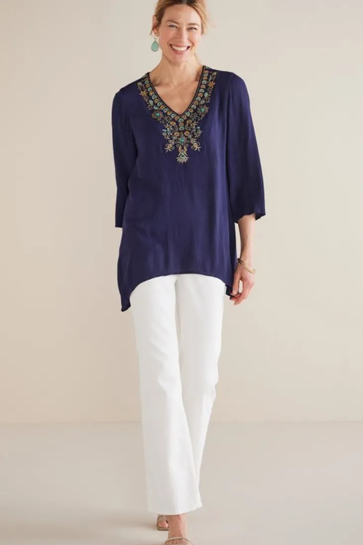 Sale Soft Surroundings Paulina Gauze Pullover Navy