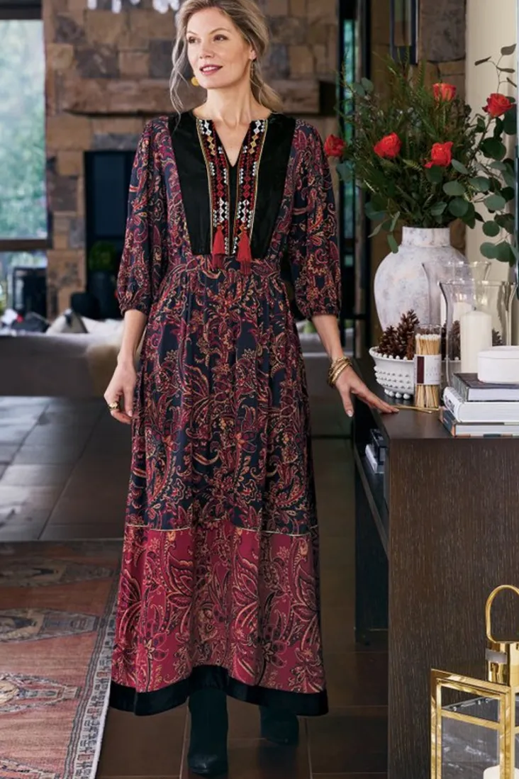 Outlet Soft Surroundings Quinn Maxi Dress FlowingPaisleyBlack+Red