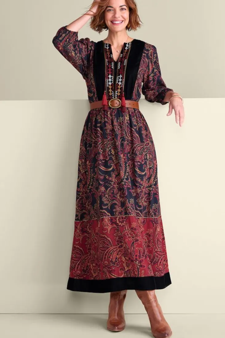 Outlet Soft Surroundings Quinn Maxi Dress FlowingPaisleyBlack+Red