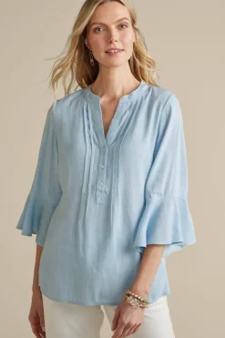 Soft Surroundings Raisa Linen Blend Top BlueBell