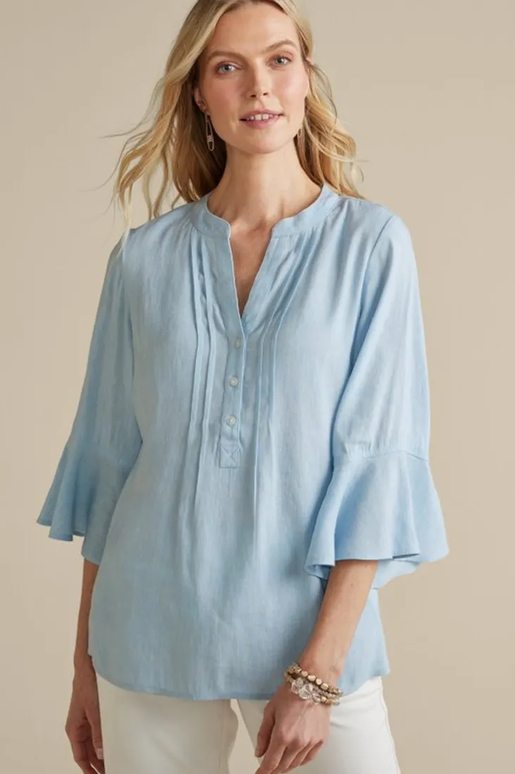 Soft Surroundings Raisa Linen Blend Top BlueBell