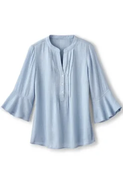 Soft Surroundings Raisa Linen Blend Top BlueBell