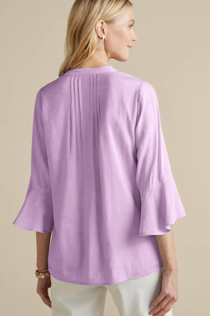 Soft Surroundings Raisa Linen Blend Top BlueBell