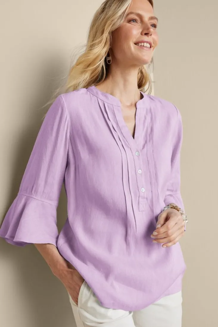 Soft Surroundings Raisa Linen Blend Top BlueBell