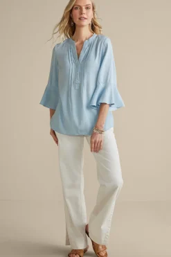 Soft Surroundings Raisa Linen Blend Top BlueBell