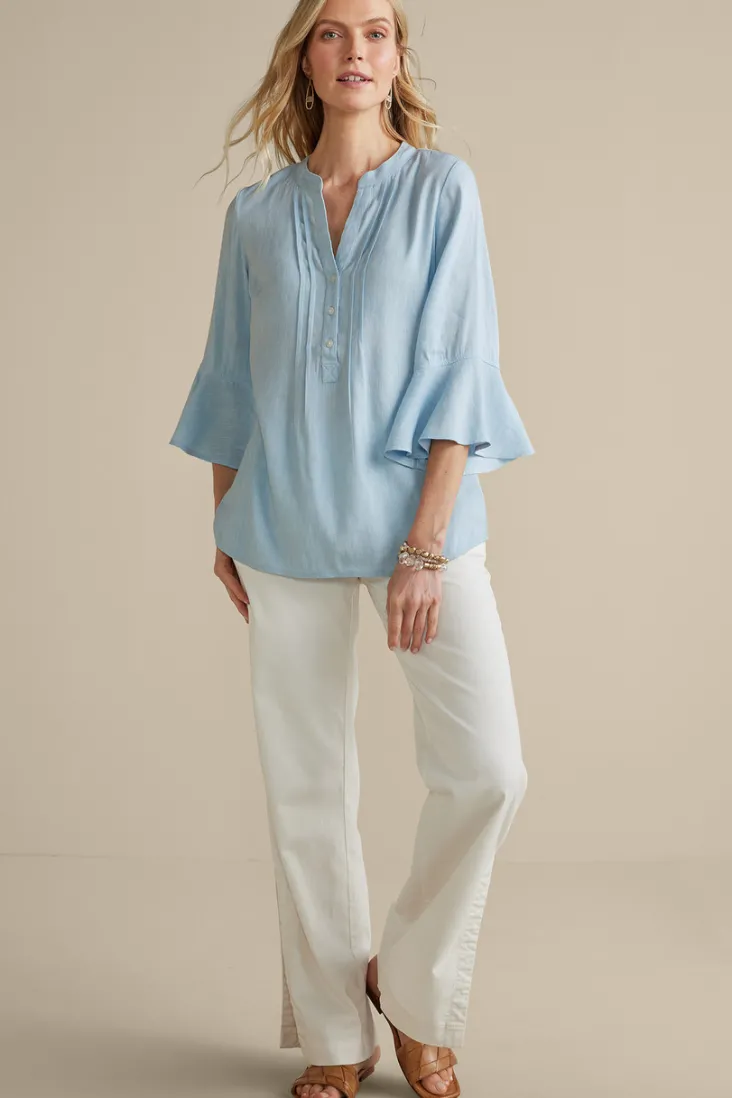 Soft Surroundings Raisa Linen Blend Top BlueBell