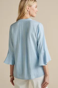 Soft Surroundings Raisa Linen Blend Top BlueBell