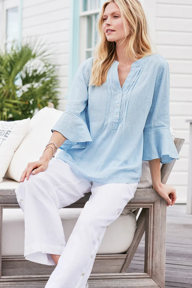 Soft Surroundings Raisa Linen Blend Top BlueBell