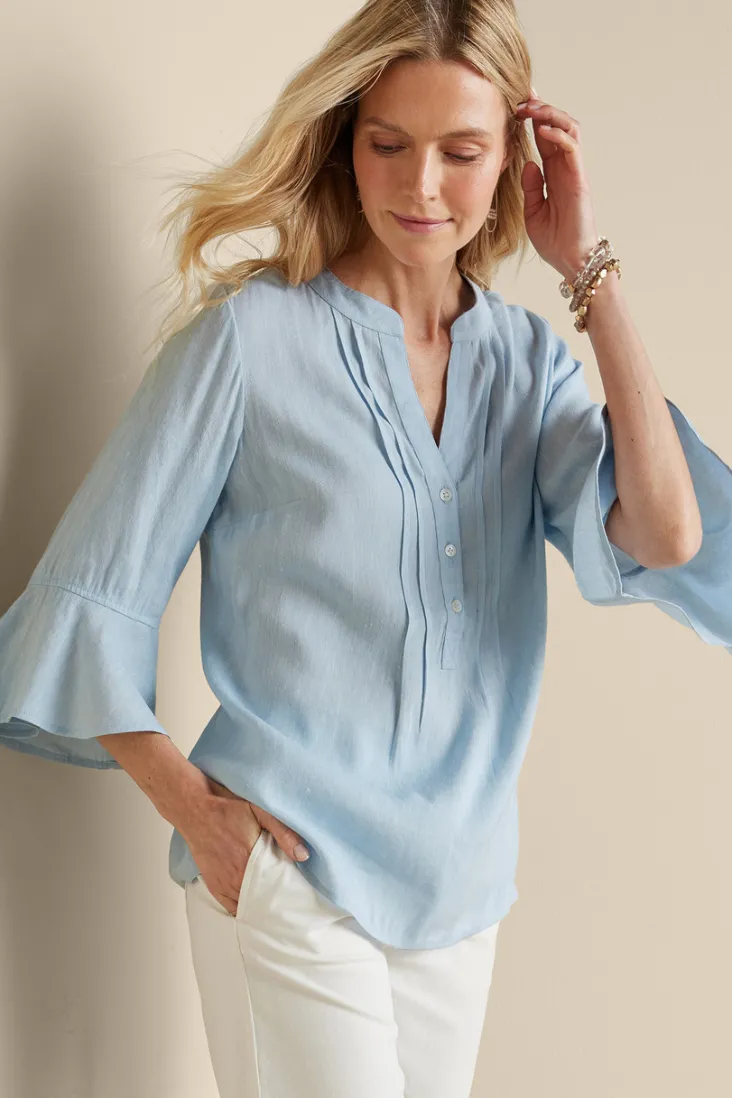 Soft Surroundings Raisa Linen Blend Top BlueBell