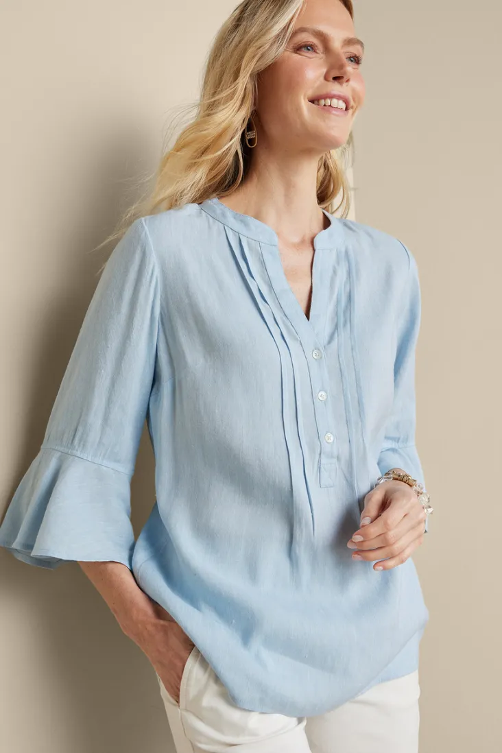 Soft Surroundings Raisa Linen Blend Top BlueBell