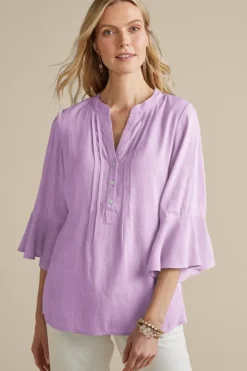 Soft Surroundings Raisa Linen Blend Top BlueBell