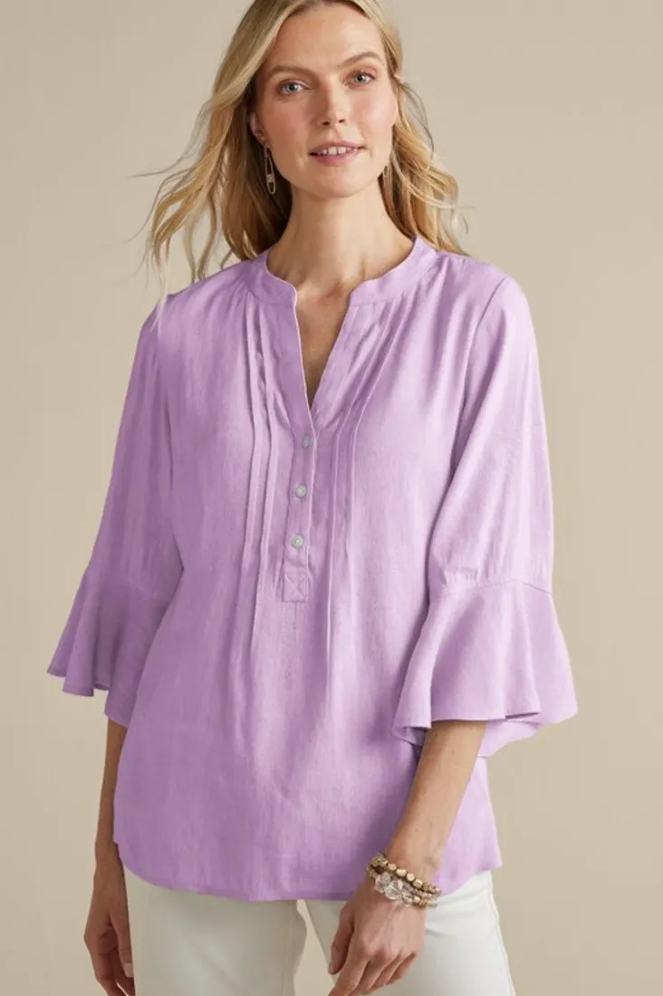 Soft Surroundings Raisa Linen Blend Top BlueBell