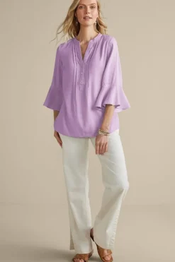 Soft Surroundings Raisa Linen Blend Top BlueBell