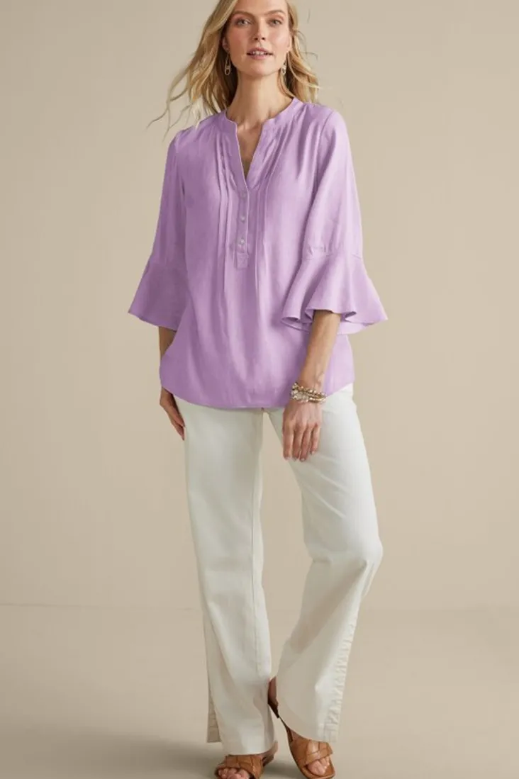 Soft Surroundings Raisa Linen Blend Top BlueBell