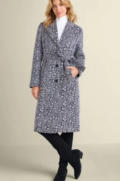 Hot Soft Surroundings Rami Jacquard Coat Black/White