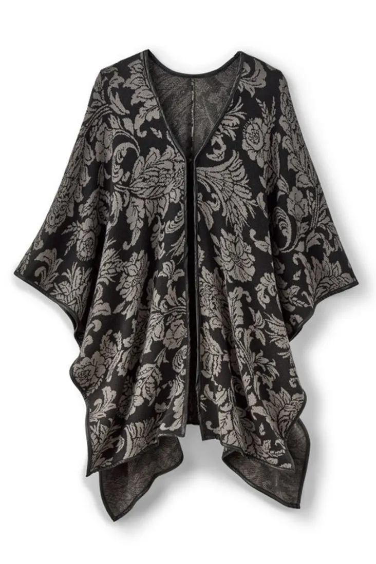 Clearance Soft Surroundings Rian Jacquard Ruana NeutralFloral