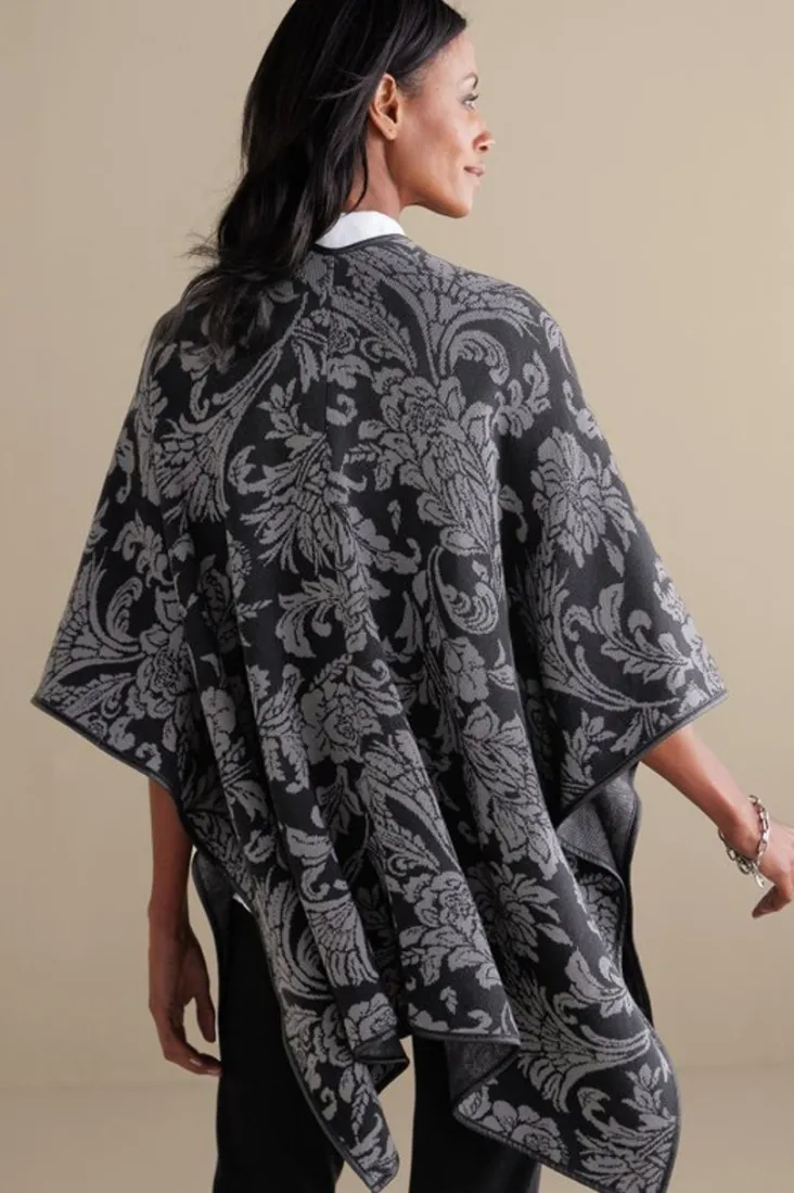 Clearance Soft Surroundings Rian Jacquard Ruana NeutralFloral