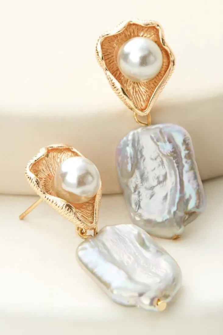 Soft Surroundings Rita Pearl Drop Earrings Pearl/Gold