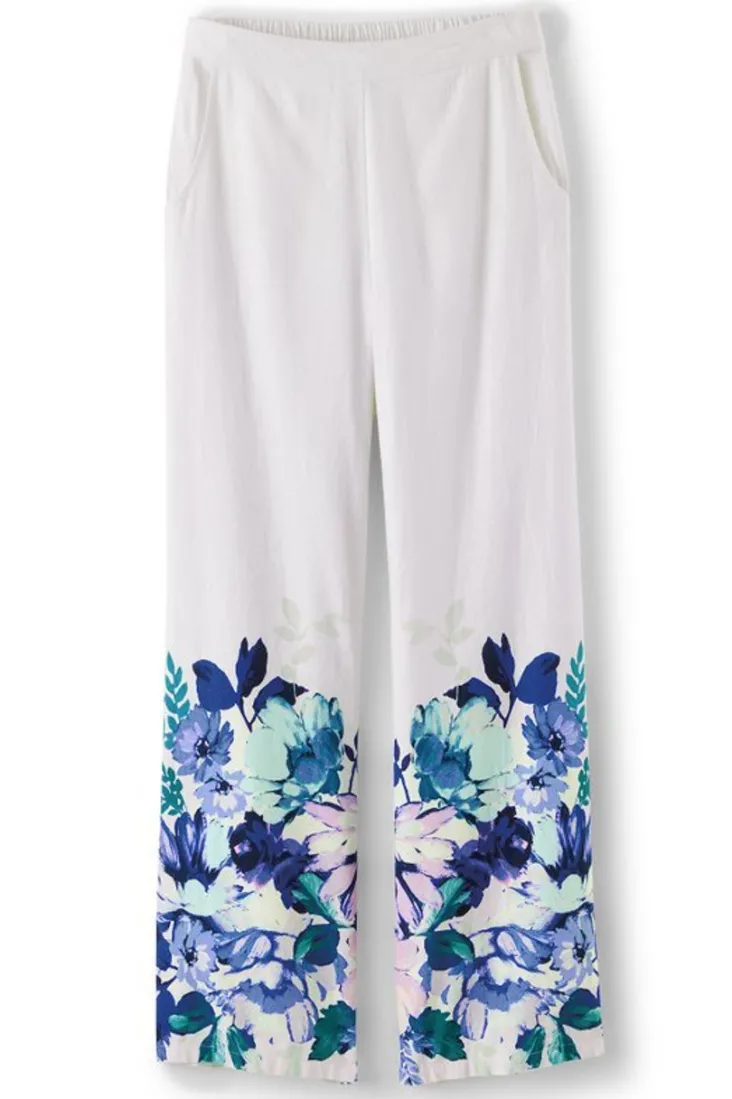 Outlet Soft Surroundings Ronna Linen Blend Wide Leg Pants WatercolorFloral
