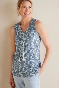 Soft Surroundings Roxie Printed Pointelle Tank SantaCruzDitsyWhite