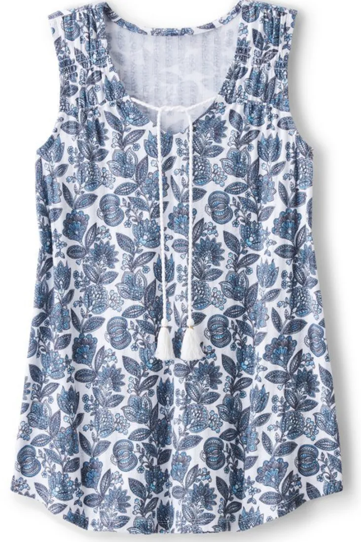 Soft Surroundings Roxie Printed Pointelle Tank SantaCruzDitsyWhite