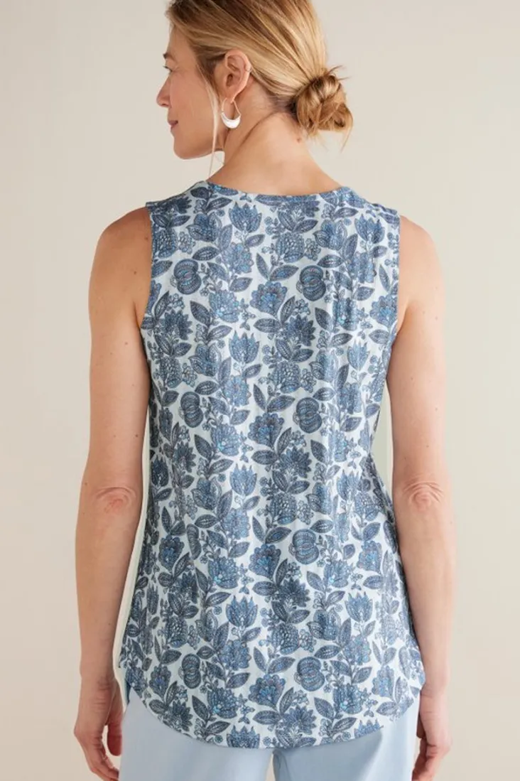 Soft Surroundings Roxie Printed Pointelle Tank SantaCruzDitsyWhite