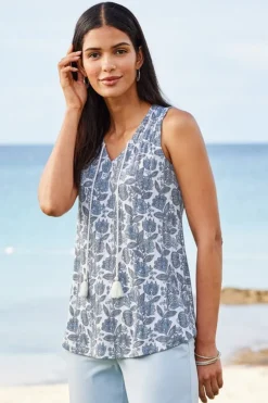 Soft Surroundings Roxie Printed Pointelle Tank SantaCruzDitsyWhite