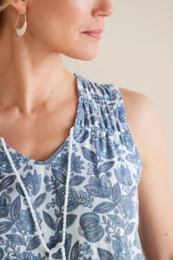 Soft Surroundings Roxie Printed Pointelle Tank SantaCruzDitsyWhite
