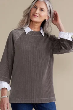 Soft Surroundings Samina Corduroy Pullover ShorelineGrey