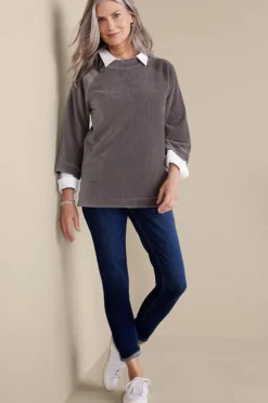 Soft Surroundings Samina Corduroy Pullover ShorelineGrey