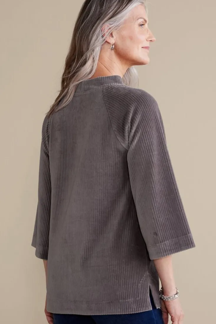 Soft Surroundings Samina Corduroy Pullover ShorelineGrey