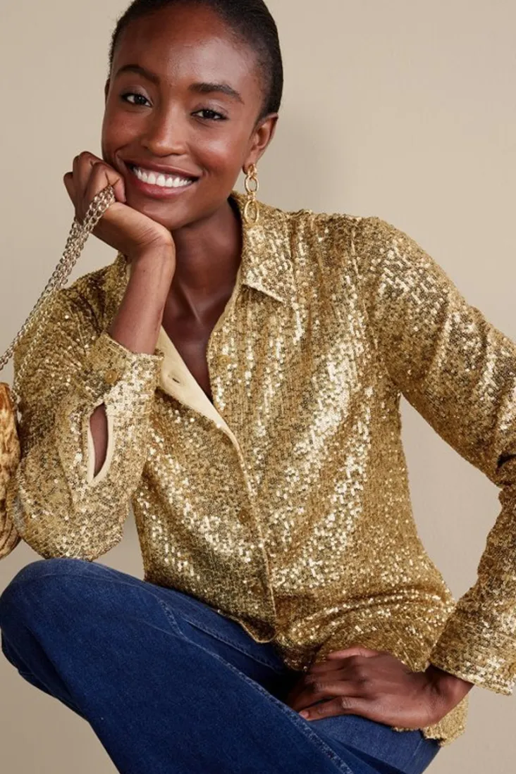 New Soft Surroundings Sancerre Sequin Shirt