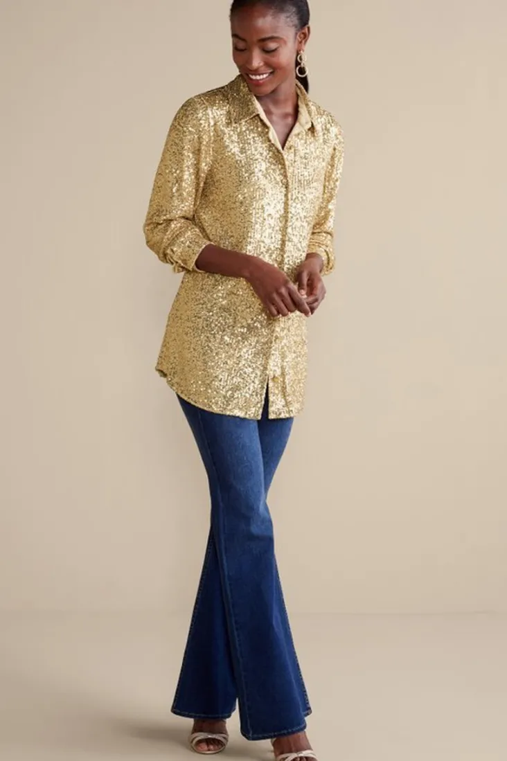 New Soft Surroundings Sancerre Sequin Shirt