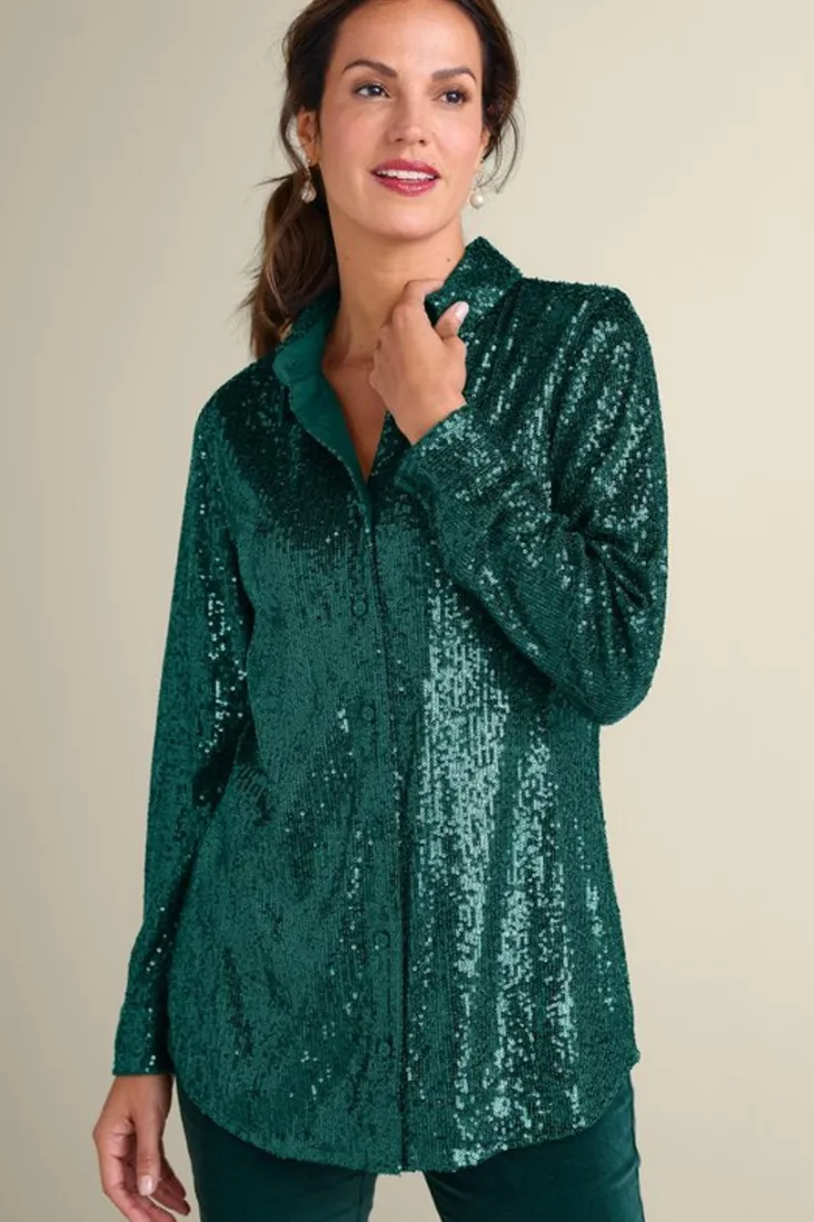 New Soft Surroundings Sancerre Sequin Shirt