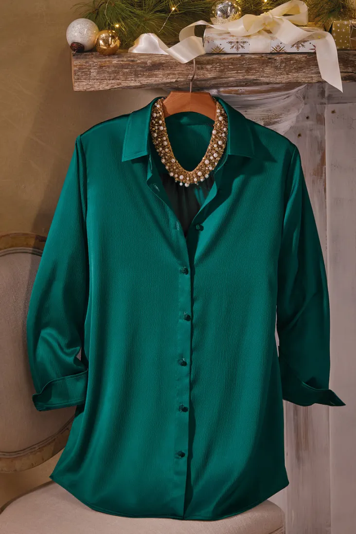 Soft Surroundings Satin Boyfriend Shirt