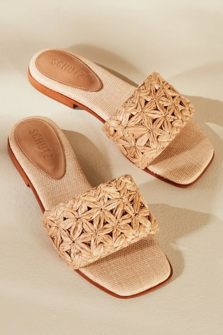 Outlet Soft Surroundings Schutz Ayla Raffia Slides Perola