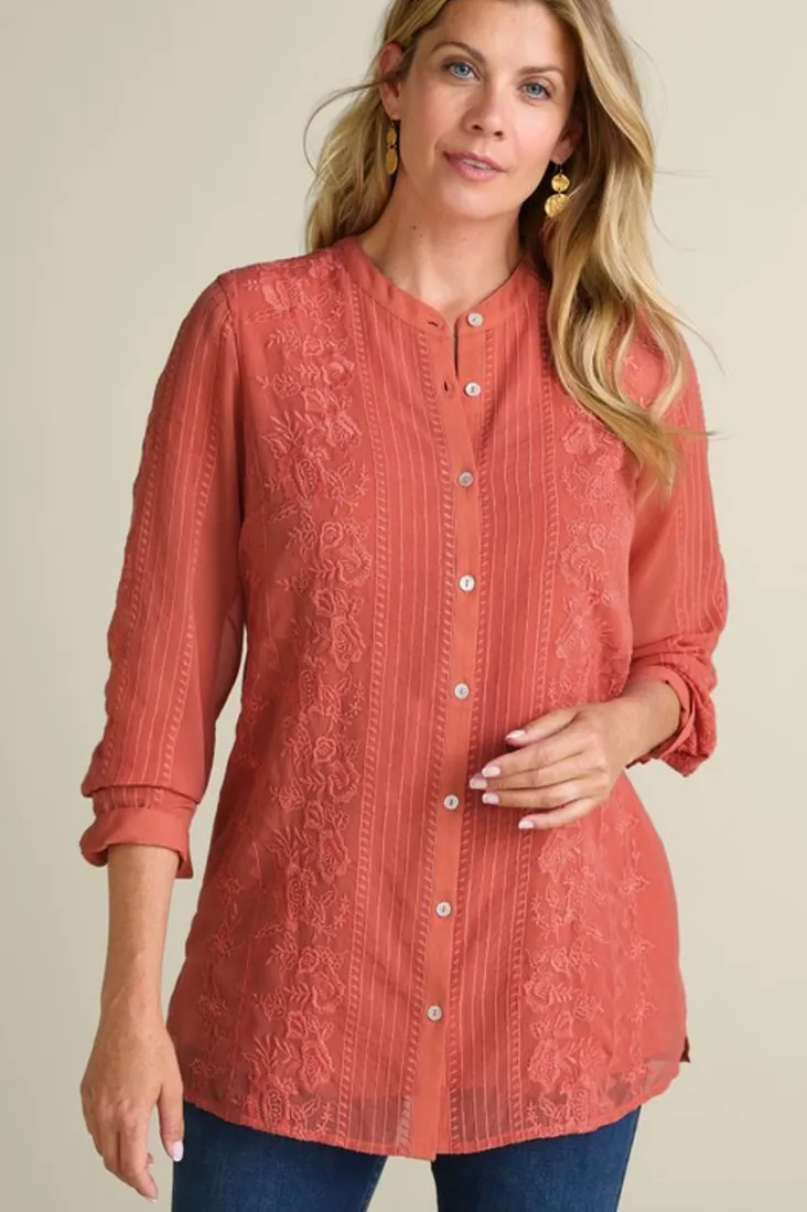 Best Soft Surroundings Serafine Embroidered Tunic ApricotBrandy