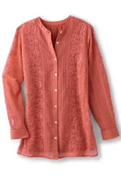 Best Soft Surroundings Serafine Embroidered Tunic ApricotBrandy