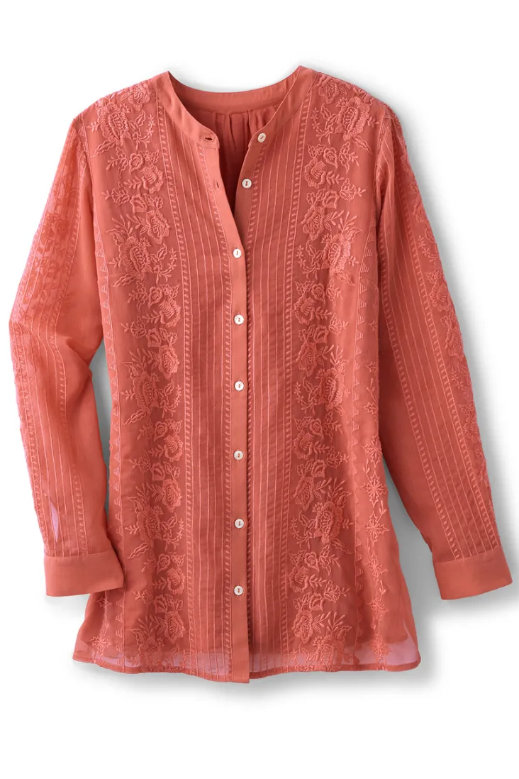 Best Soft Surroundings Serafine Embroidered Tunic ApricotBrandy