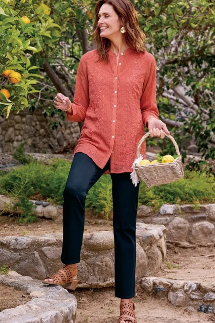 Best Soft Surroundings Serafine Embroidered Tunic ApricotBrandy