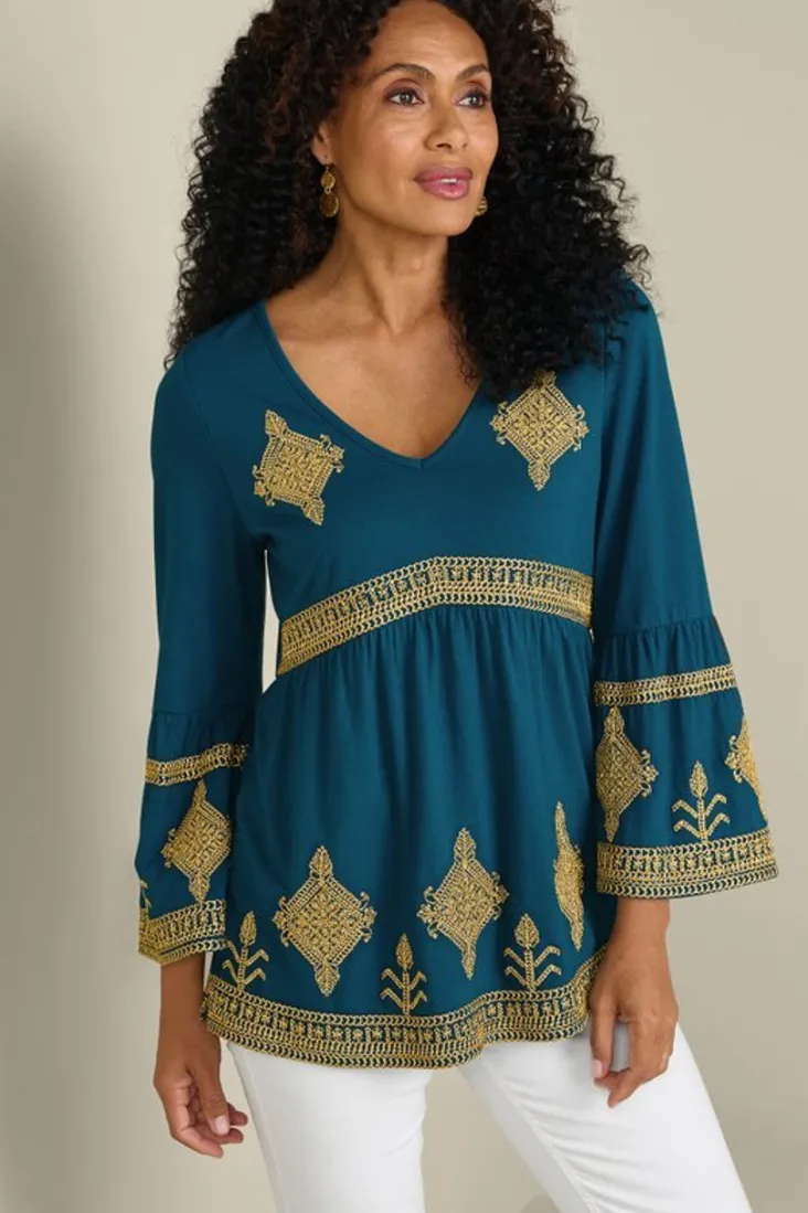 Best Soft Surroundings Setara 3/4 Sleeve Top MoroccanBlue