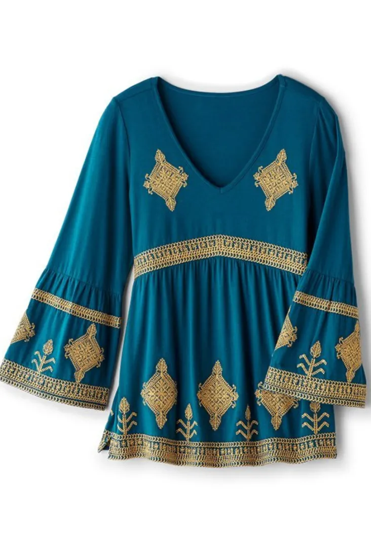 Best Soft Surroundings Setara 3/4 Sleeve Top MoroccanBlue