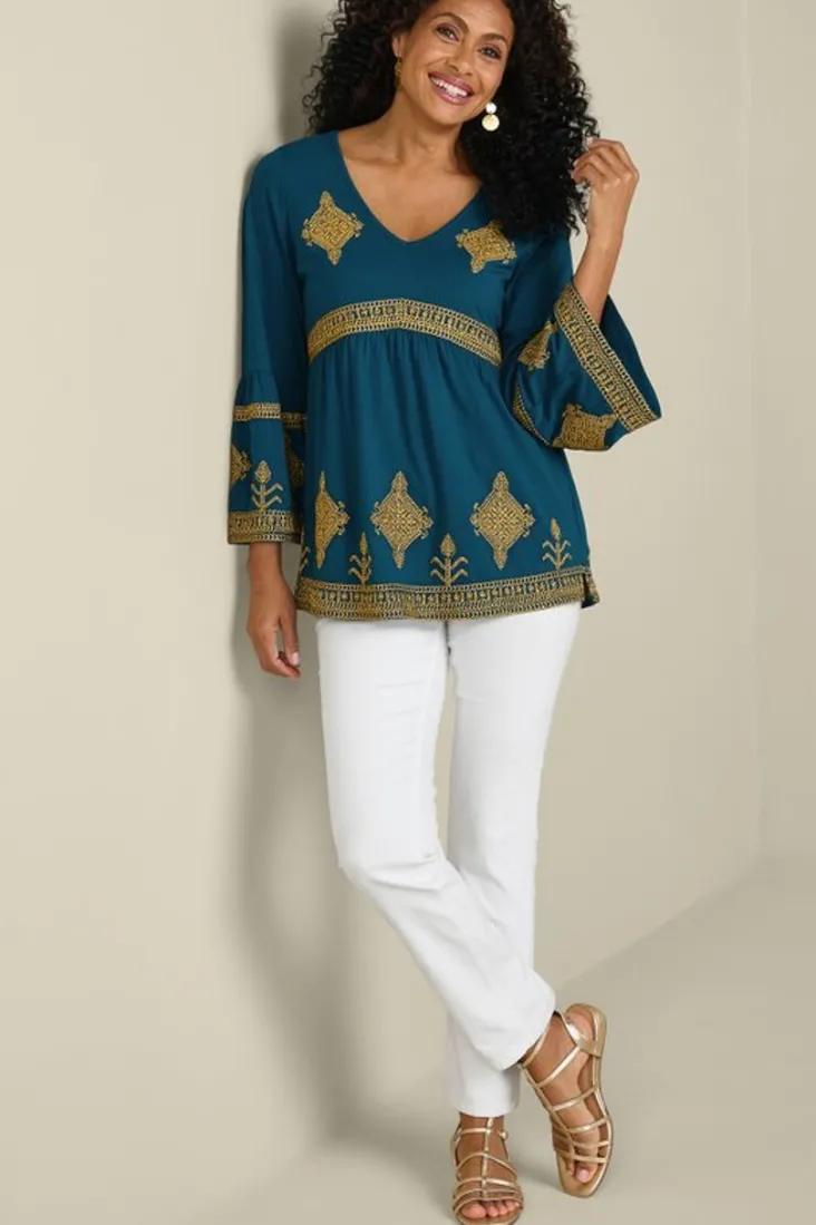 Best Soft Surroundings Setara 3/4 Sleeve Top MoroccanBlue