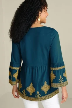Best Soft Surroundings Setara 3/4 Sleeve Top MoroccanBlue