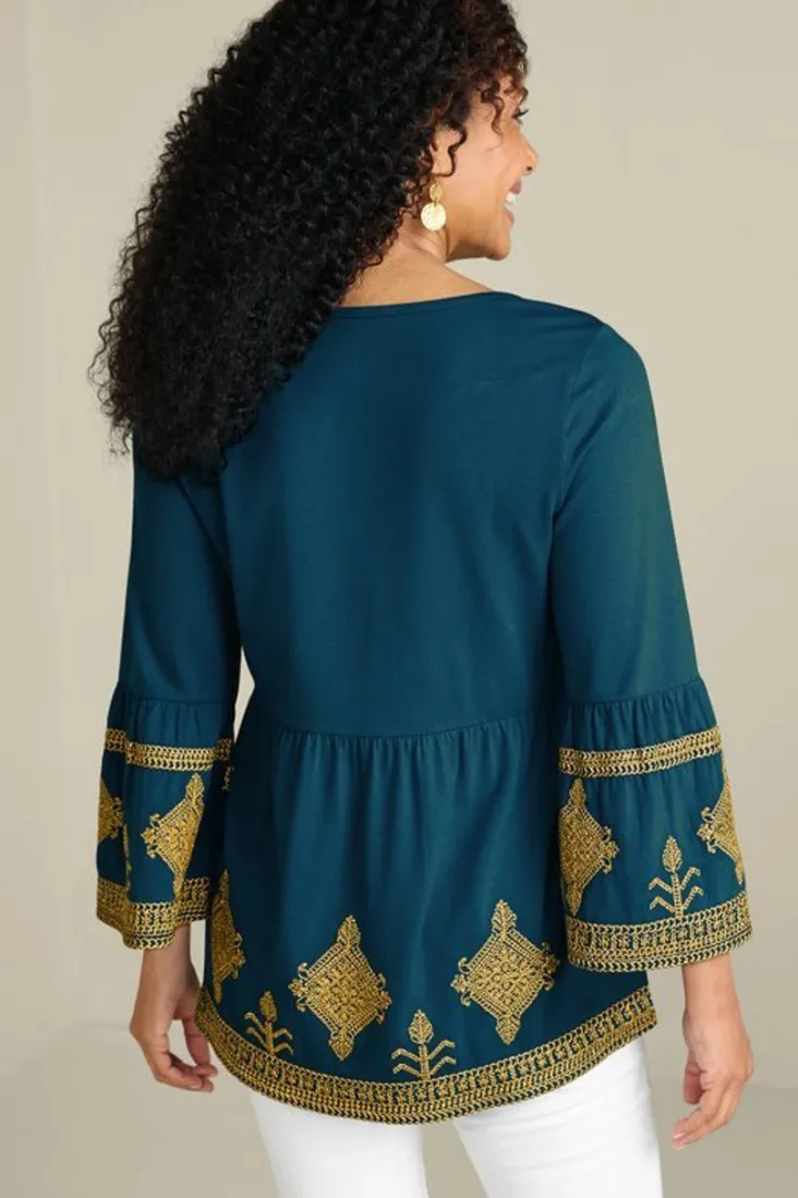 Best Soft Surroundings Setara 3/4 Sleeve Top MoroccanBlue