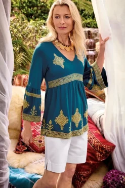 Best Soft Surroundings Setara 3/4 Sleeve Top MoroccanBlue