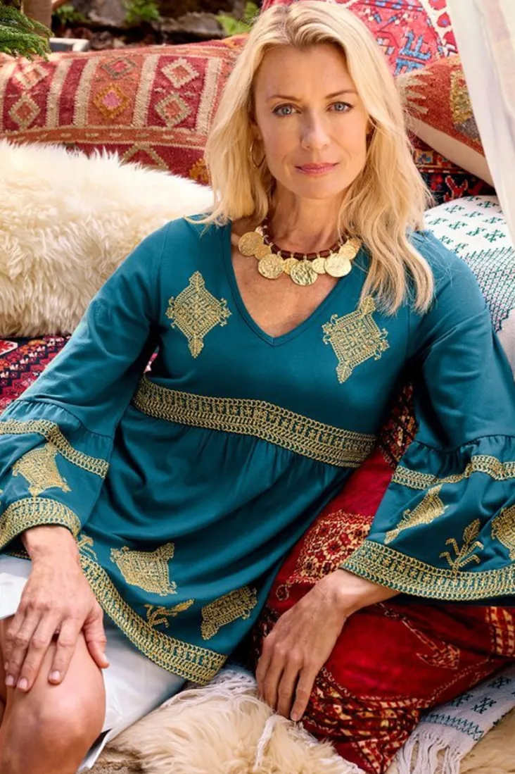 Best Soft Surroundings Setara 3/4 Sleeve Top MoroccanBlue