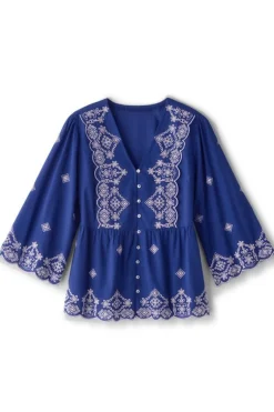Discount Soft Surroundings Shona Embroidered Top SodaliteBlue