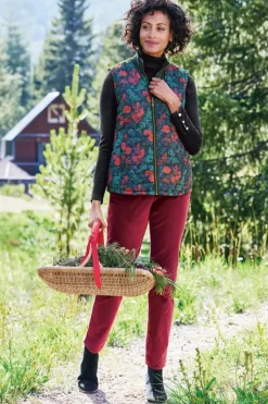 New Soft Surroundings Sienna Reversible Puffer Vest WildflowerAntiqueBlack
