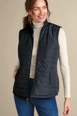 New Soft Surroundings Sienna Reversible Puffer Vest WildflowerAntiqueBlack
